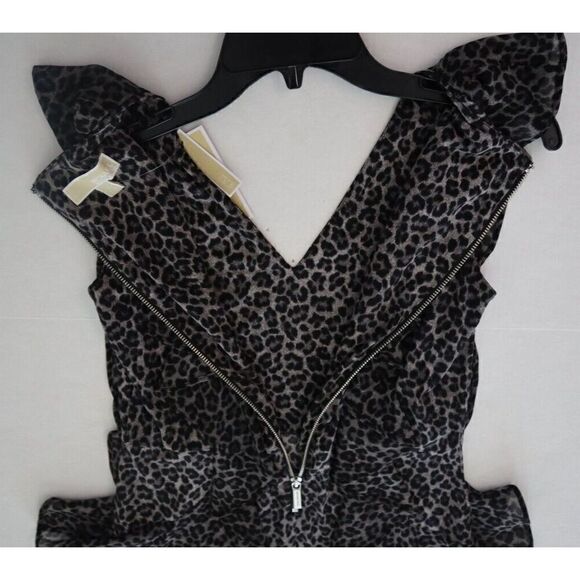 Michael Kors Women's Sz Small Malachite Gray Cheetah Print Ruffled Dress $125 - Picture 8 of 8